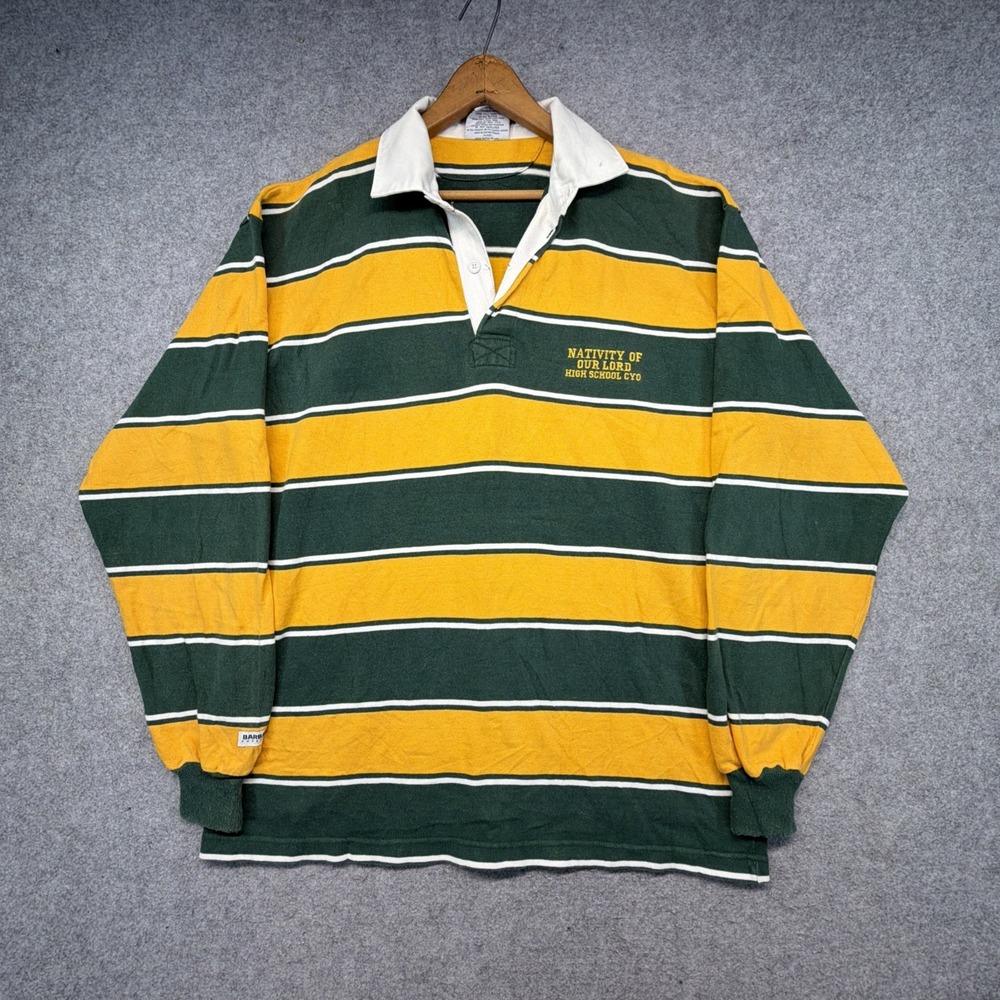 Vintage Rugby Wear Barbarian Shirt Men 2XL Pullover Green Striped Heavy